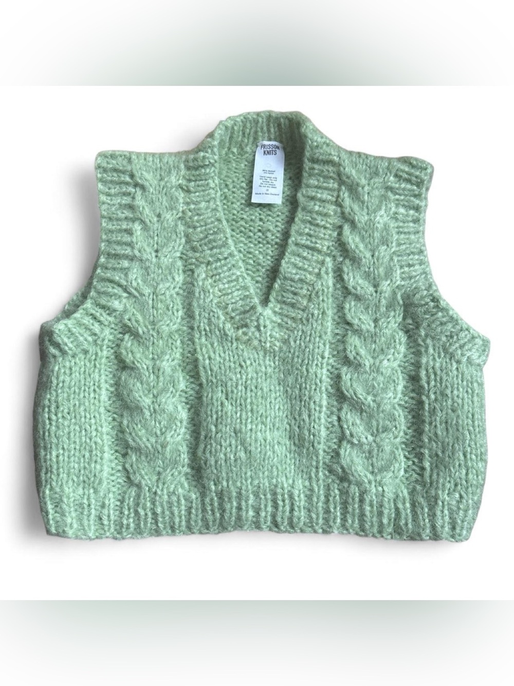 Frisson Knits green cable knit mohair sweater vest